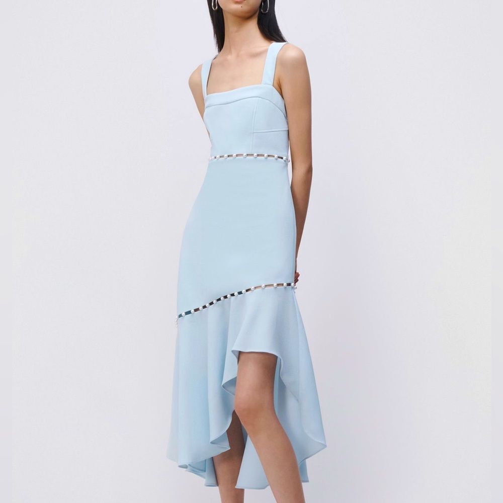 Jonathan Simkhai Houston Draped Midi Dress Faux Pearl Beading